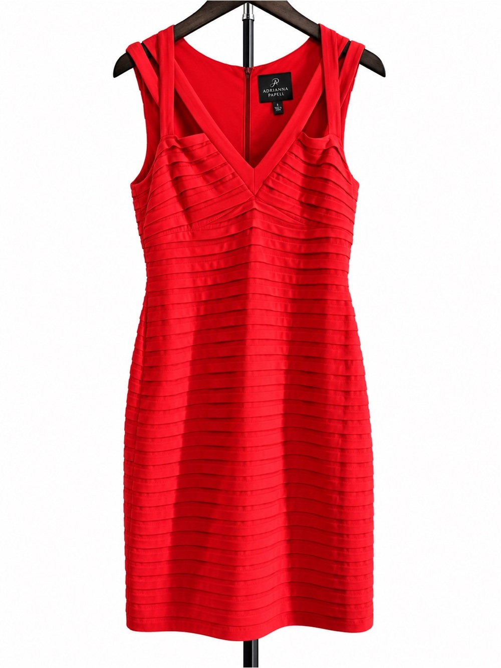 Adrianna Papell Coral Red Pleated Bodycon Sheath Dress Size 4 - Picture 1 of 11